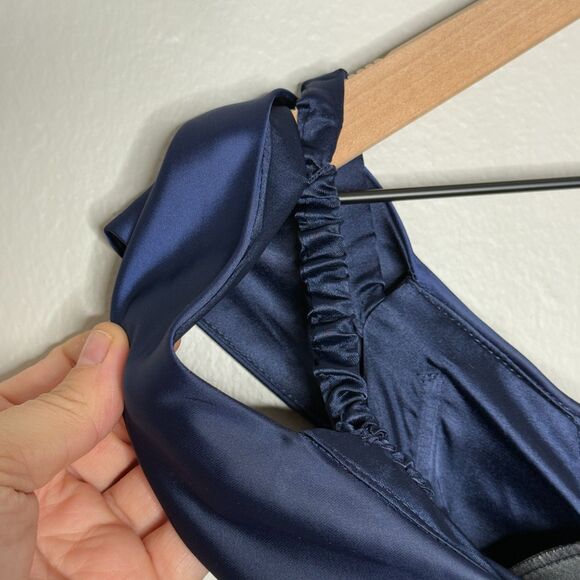 David's Bridal Galina Signature Womens Gown 14 Blue Satin Mermaid Off Shoulder - Picture 12 of 14